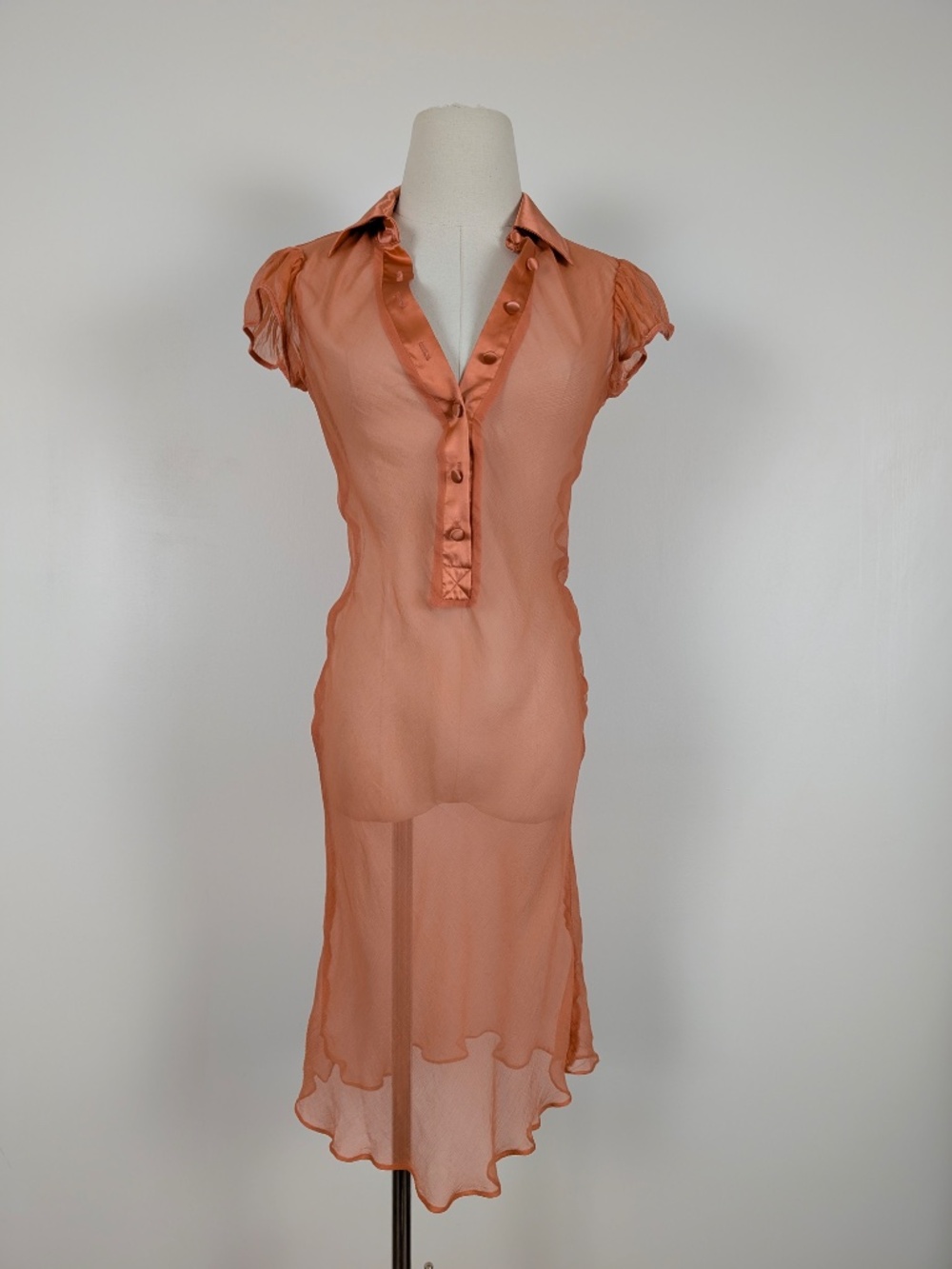 Vintage Silk See-through Coral Dress Mini Size Small Orange - Picture 6 of 14